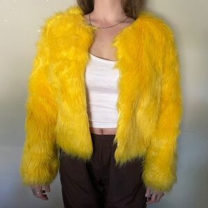 Yellow Faux Fur Cropped Coat